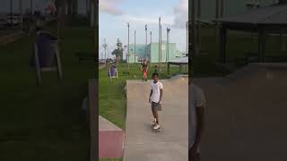Going down the ramp at Johnny Romano skate park in Galveston