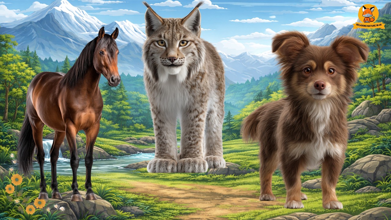 Collection of cute animal sounds: Horse, Lynx, Dog, Moose, Bull - Cute Animal Moments