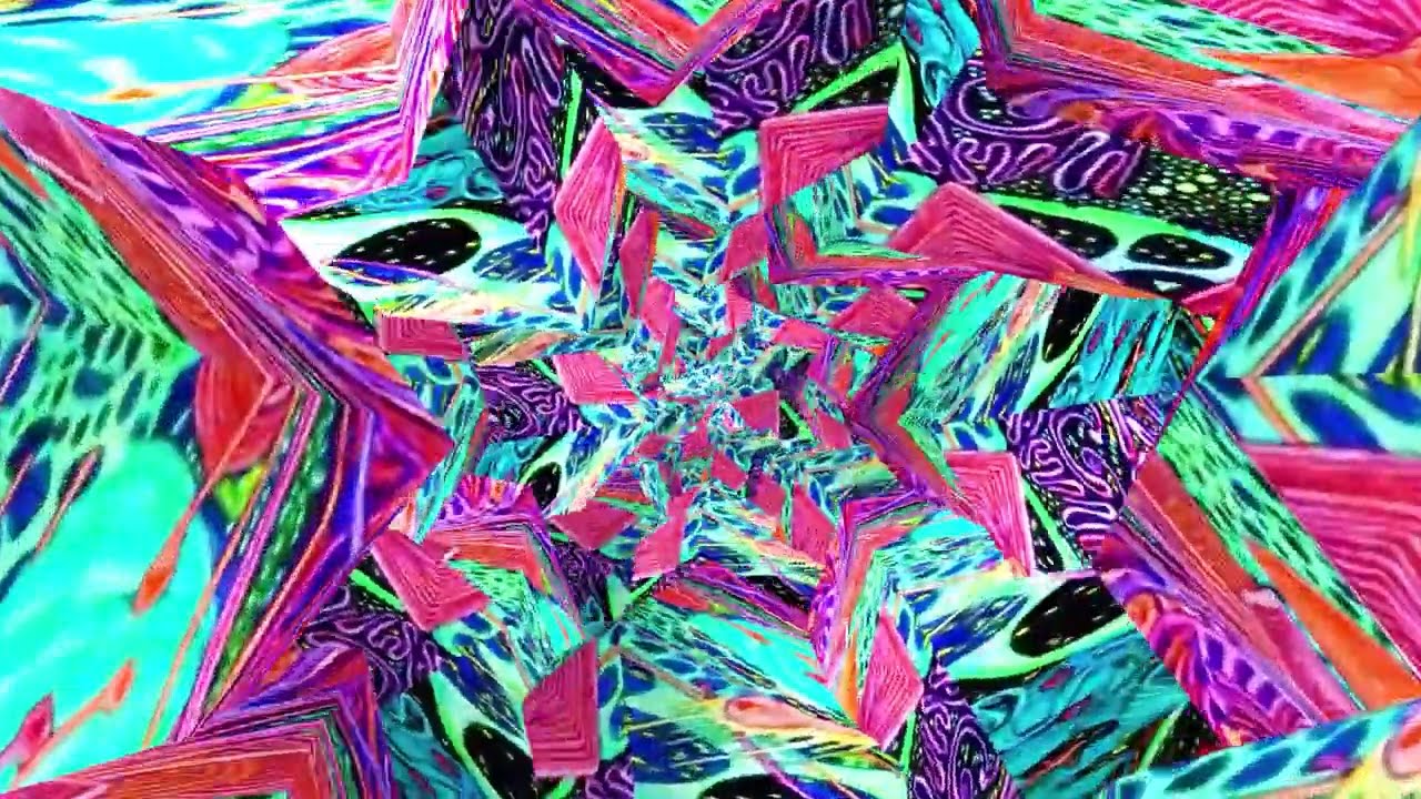 Colorful Geometric Vortex: Mesmerizing Animated Tunnel of Shifting Shapes