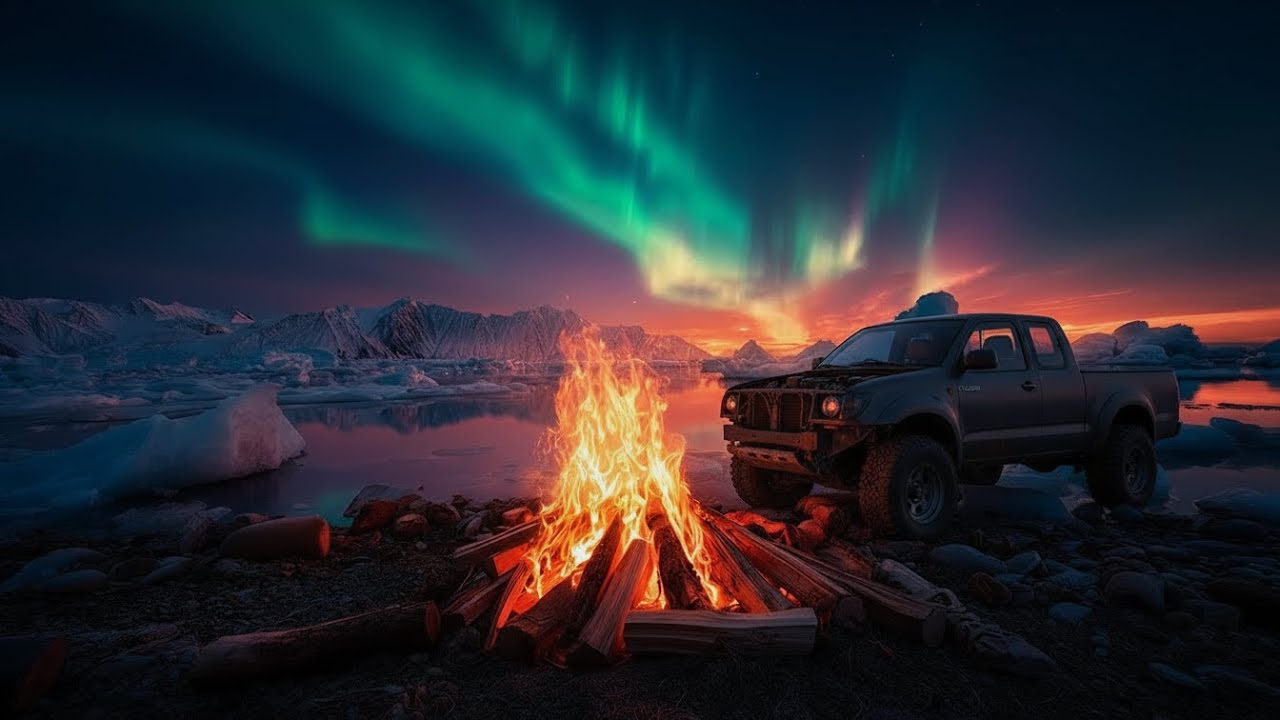Northern Lights Campfire 🔥 Arctic Ice & Aurora Borealis | Pure Nature Ambience 24/7
