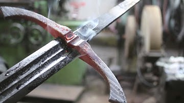 Forging a pattern welded Witcher 3 wolf sword, part 3,  hot fitting the guard