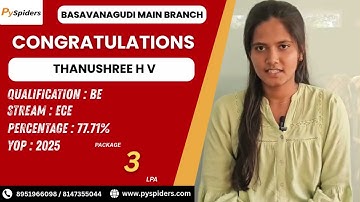 Congratulations THANUSHREE, on getting placed from PYSPIDERS Basavanagudi!