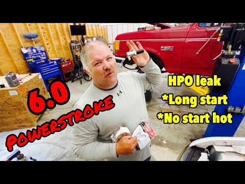 6.0 powerstroke high pressure oil leak, long start, no start hot - YouTube