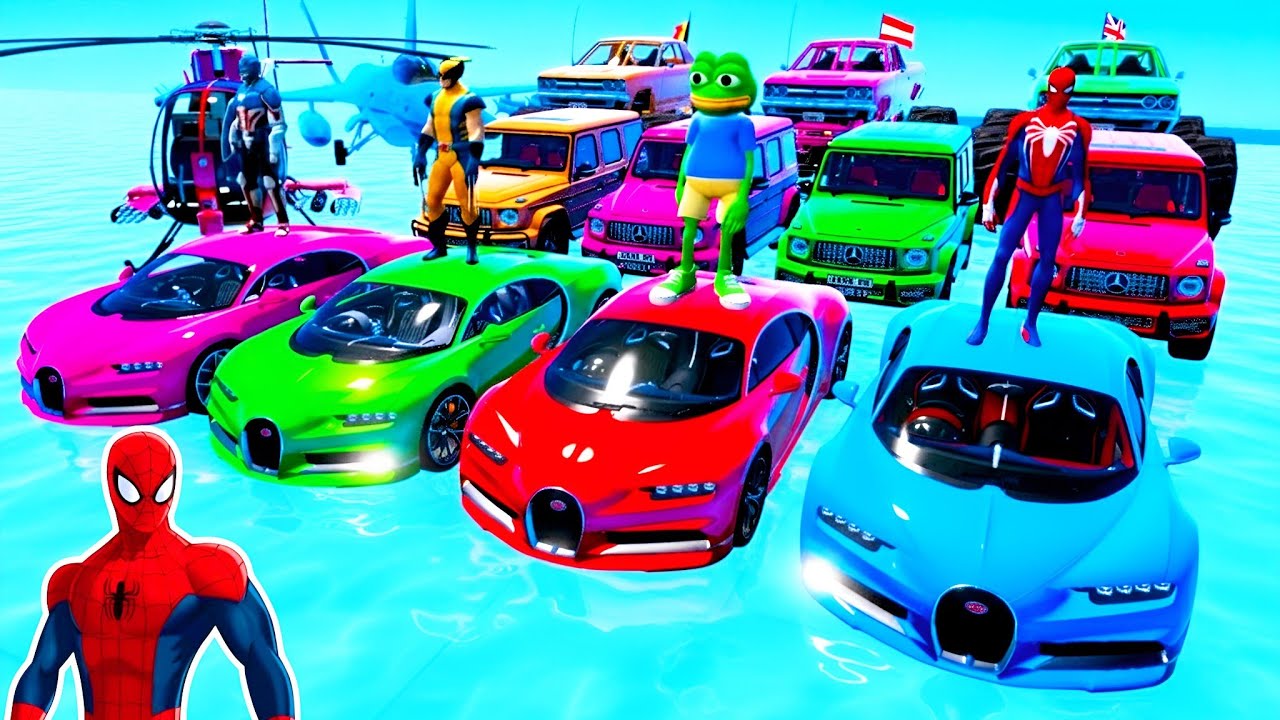 GTA V Superheroes Crazy Race Challenge with Super Cars | GTA 5 Spiderman Car Stunt Race