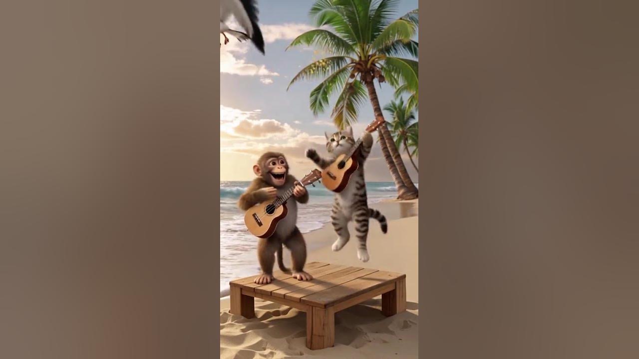 Monkey and Cat's Beach Ukulele Jam! 🐒🎶