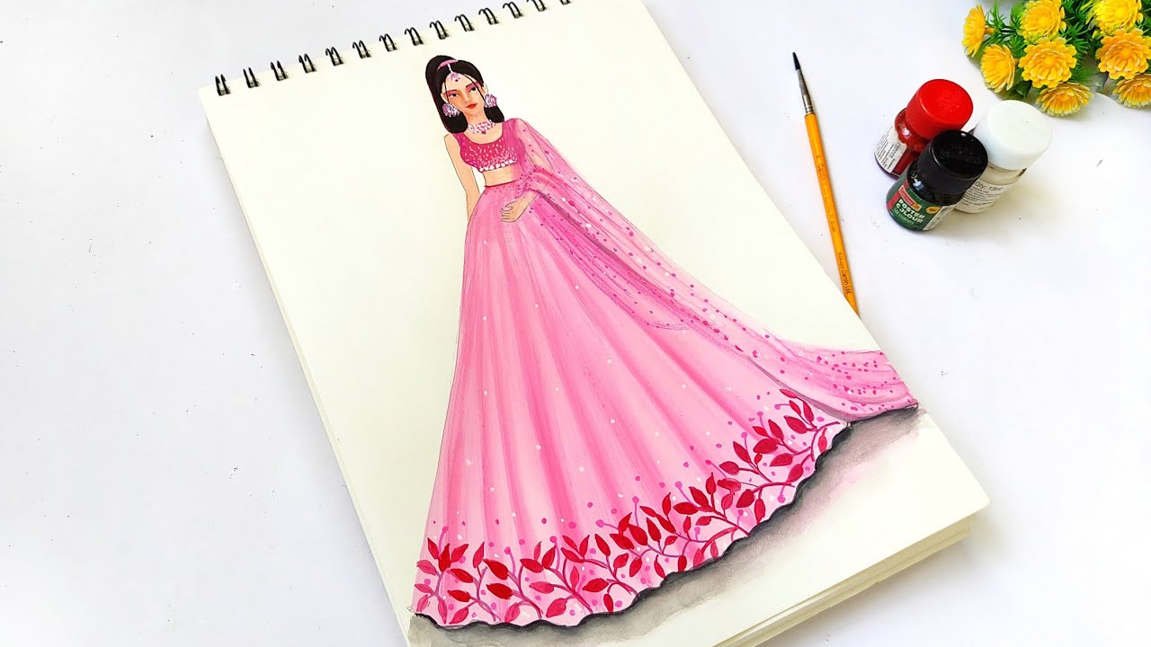 How to draw a Girl sitting with beautiful Lehenga | Girl drawing |  Traditional dress | Mandala art - YouTube