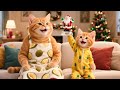 Ginger Kitten Works Hard to Gift a Glowing Santa Claus Statue to Mama Cat