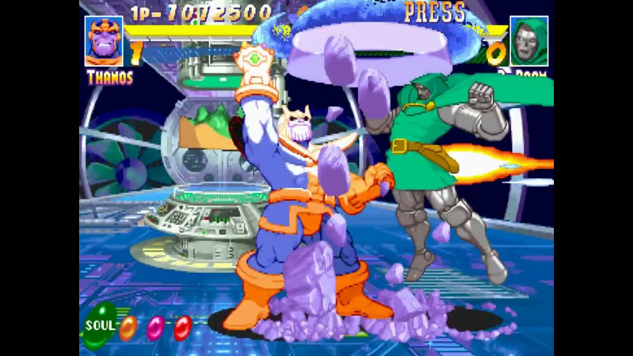 Marvel Super Heroes (PS1) Playthrough - Thanos - Hardest Difficulty - No Round Loss (Both Endings)