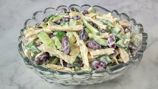 Улетает на УРА! Невероятно ВКУСНЫЙ салат с куриной грудкой и консервированной (отварной) фасолью.