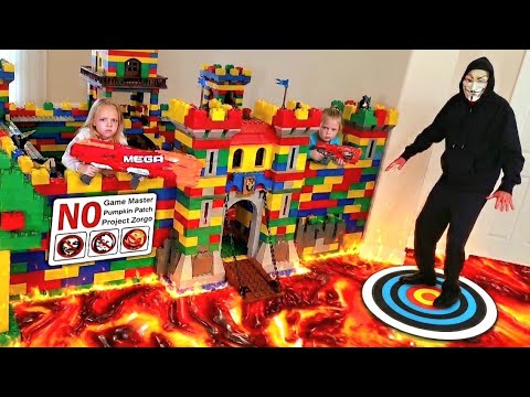 GIANT LEGO Fort Battle! Game Master Comes to Our Booby Trapped House!!