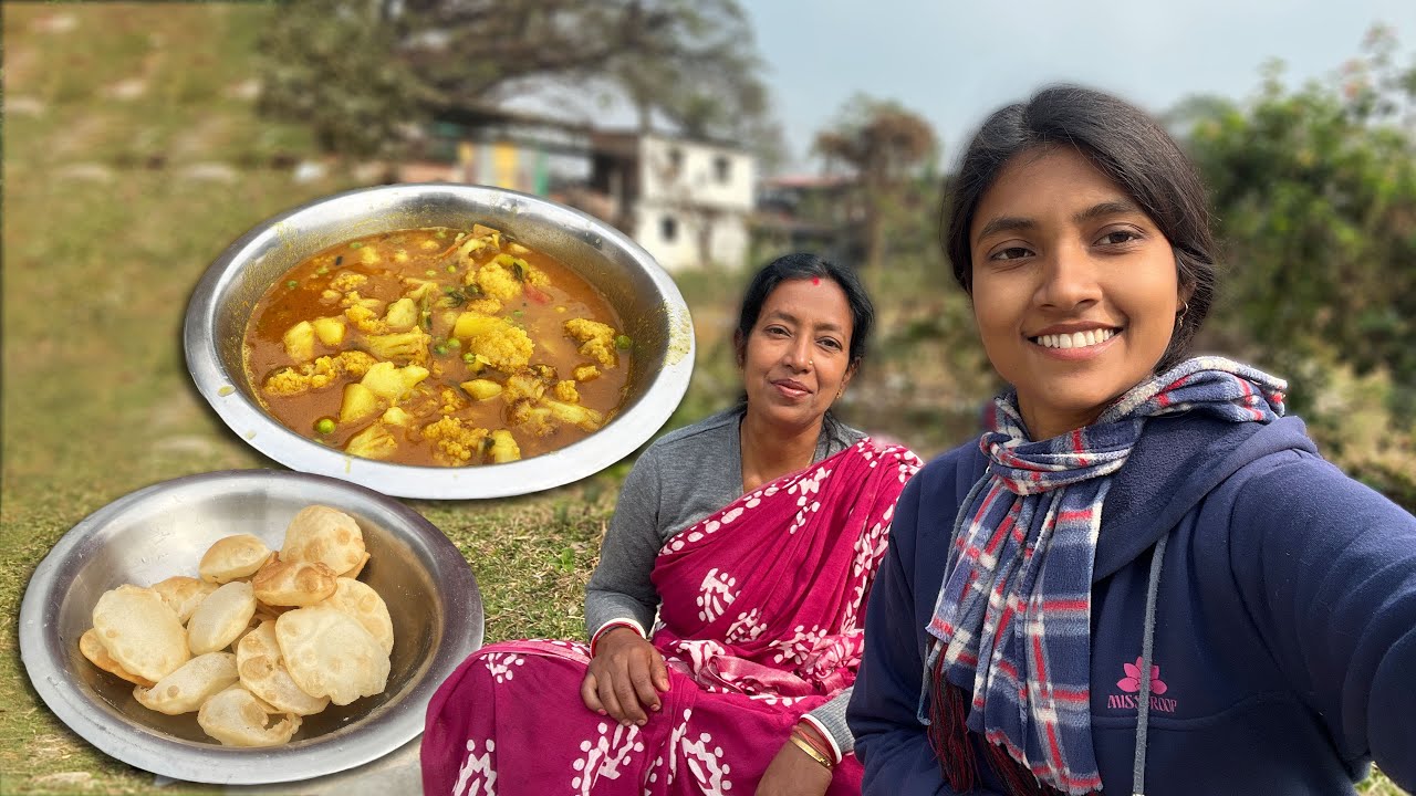 Luchi, torkari, শীতের সকালে মিষ্টির দোকানের মত লুচি তরকারি | Maa meye daily cooking vlog