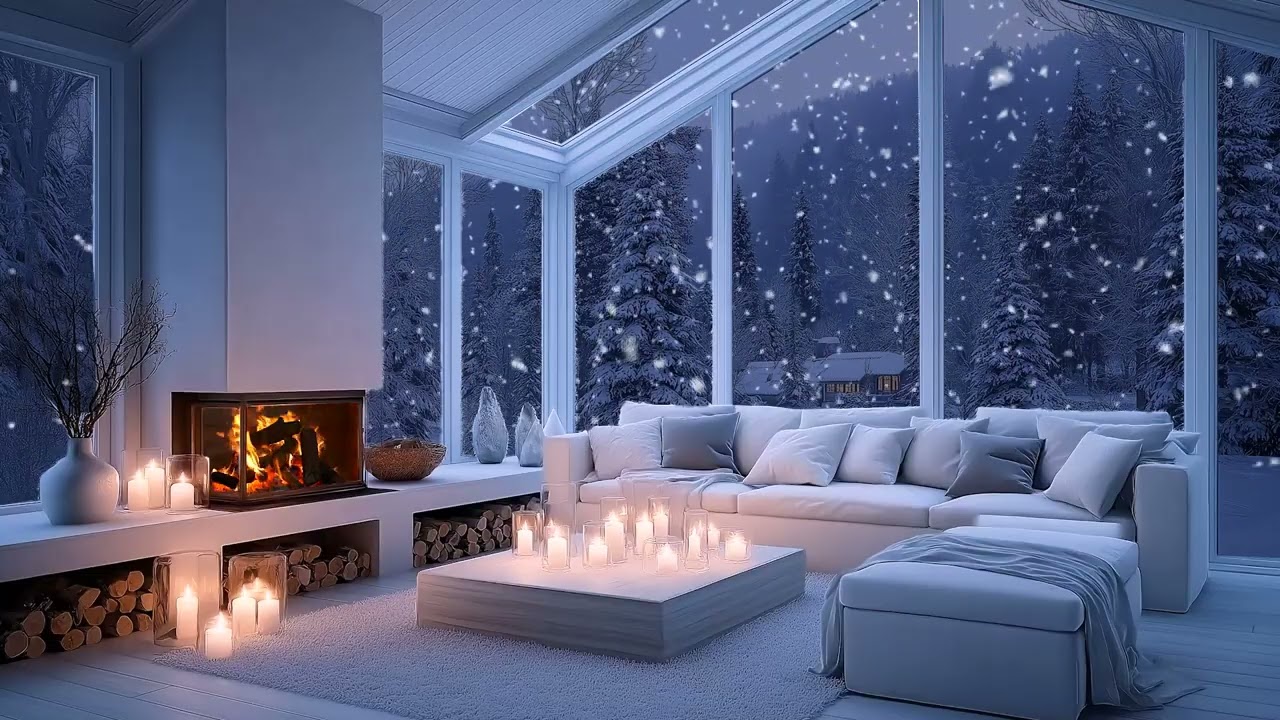🌨️🔥 Snowy Winter Night Piano | Warm Cozy Lounge Escape | Study Flow, Unwind & Peace