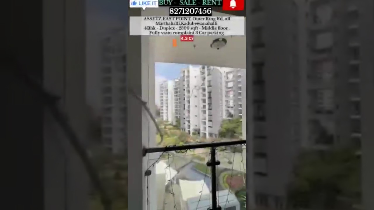 ASSETZ EAST POINT 4 BHk - Duplex - 2300 sqft - Middle floor @ 4.3 Cr - 8271207456