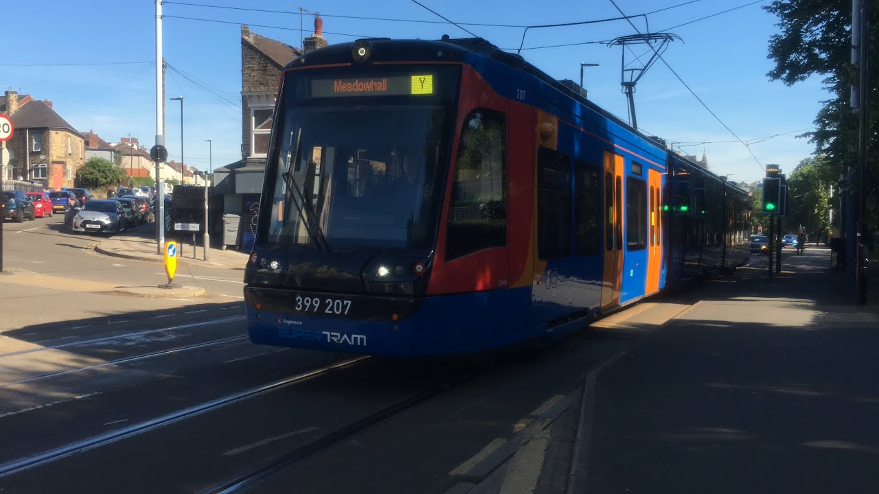 Sheffield Tram Train 399 207 Heads Along Middlewood With A Yellow Route sheffield-tram-train-399-207-heads-along-middlewood-with-a-yellow-route