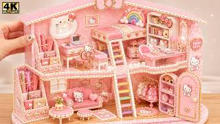 DIY Hello Kitty Mini House from Cardboard, Polymer Clay ❤️ Luxury Pink Bedroom | 헬로키티 럭셔리 미니 하우스 만들기 screenshot 4