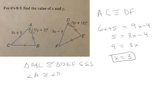 Details Finding x and y for congruent triangles Guide
