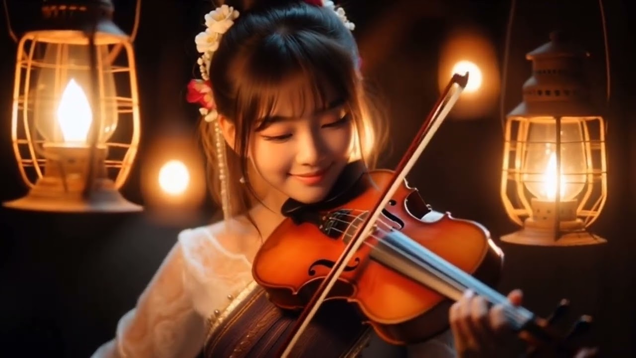Magical Violin Performance in a Dreamy Night Scene