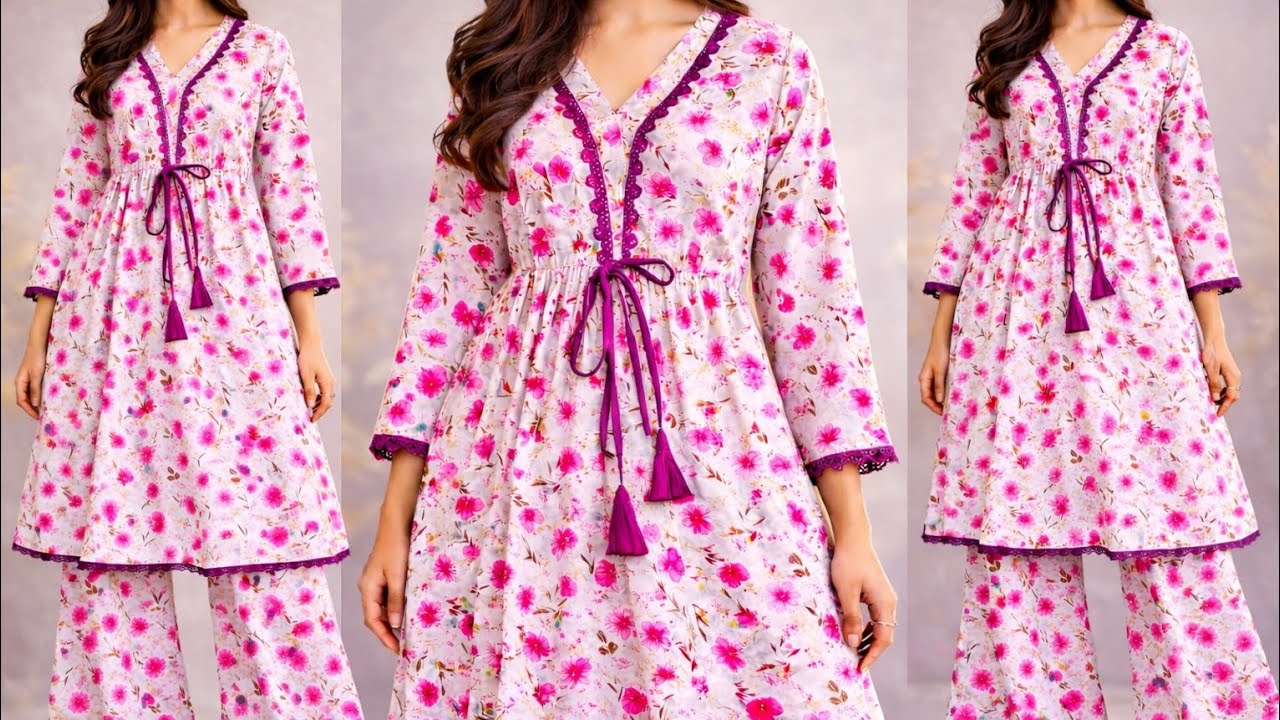 VERY EASY V NECK CUTTING AND STICHING/PLEATED KURTI CUTTING AND STICHING/DIY