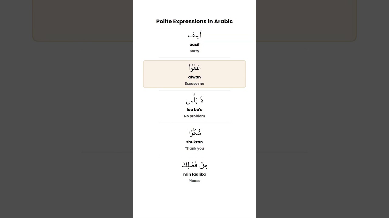 Polite expressions in Arabic   #arabicforbeginners #arabiclanguage #arabicwords 0 10