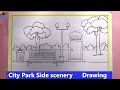 Park side scenery drawing  park bench  scenery of city park step by step