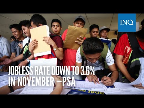 Jobless rate down to 3 6% in November —PSA