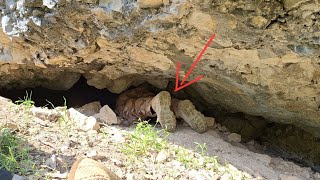 Building the coziest cave with a fire pit for survival, camping, adventure