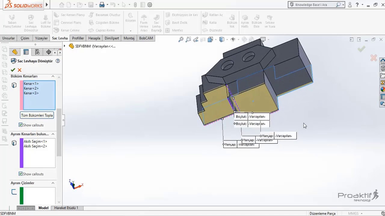 SolidWorks Parça 81 Sac Levhaya Dönüştür Komutu