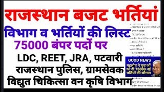 राजस्थान बजट 75000 पदों पर भर्तियां जानिए किस विभाग में कौन-कौन सी व कितनी भर्तियां Vacancies 2019