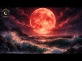 Night Ocean ASMR 🌊 Crimson Moon, Thunder for Sleep &amp; Meditation Ambient Screen