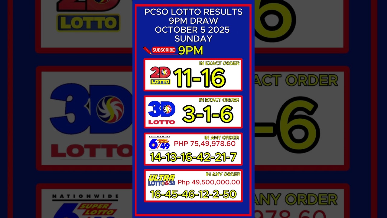 Lotto Result Today 9PM Draw October 5 2025  SUNDAY PCSO SWERTRES EZ2