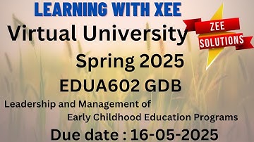 EDUA602 Leadership and Management of Early Childhood Education Programs GDB Spring 2025 VU