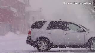 Large lake-enhanced snowflakes fall in Sheboygan