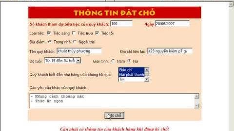 Lập Trình PHP   Tạo form đặt tiệc nhà hàng