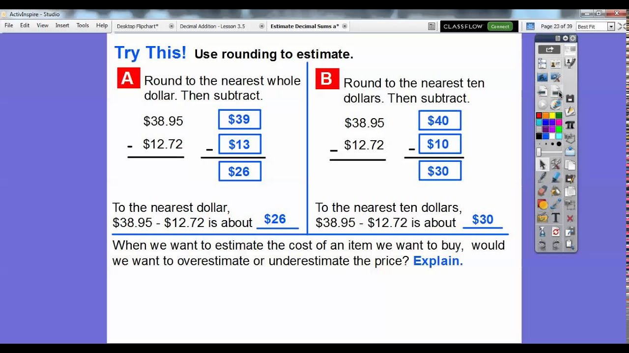 Estimate Decimal Sums and Differences - Lesson 3.7 - YouTube