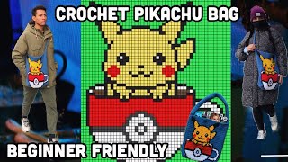How I Crochet Pokemon Tote Bag |Pikachu Single Crochet Bag | Crochet Handbag Tutorial | Hobo Bag