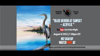 Blue Heron at Sunset - Acrylic Painting Class - Step-by-step