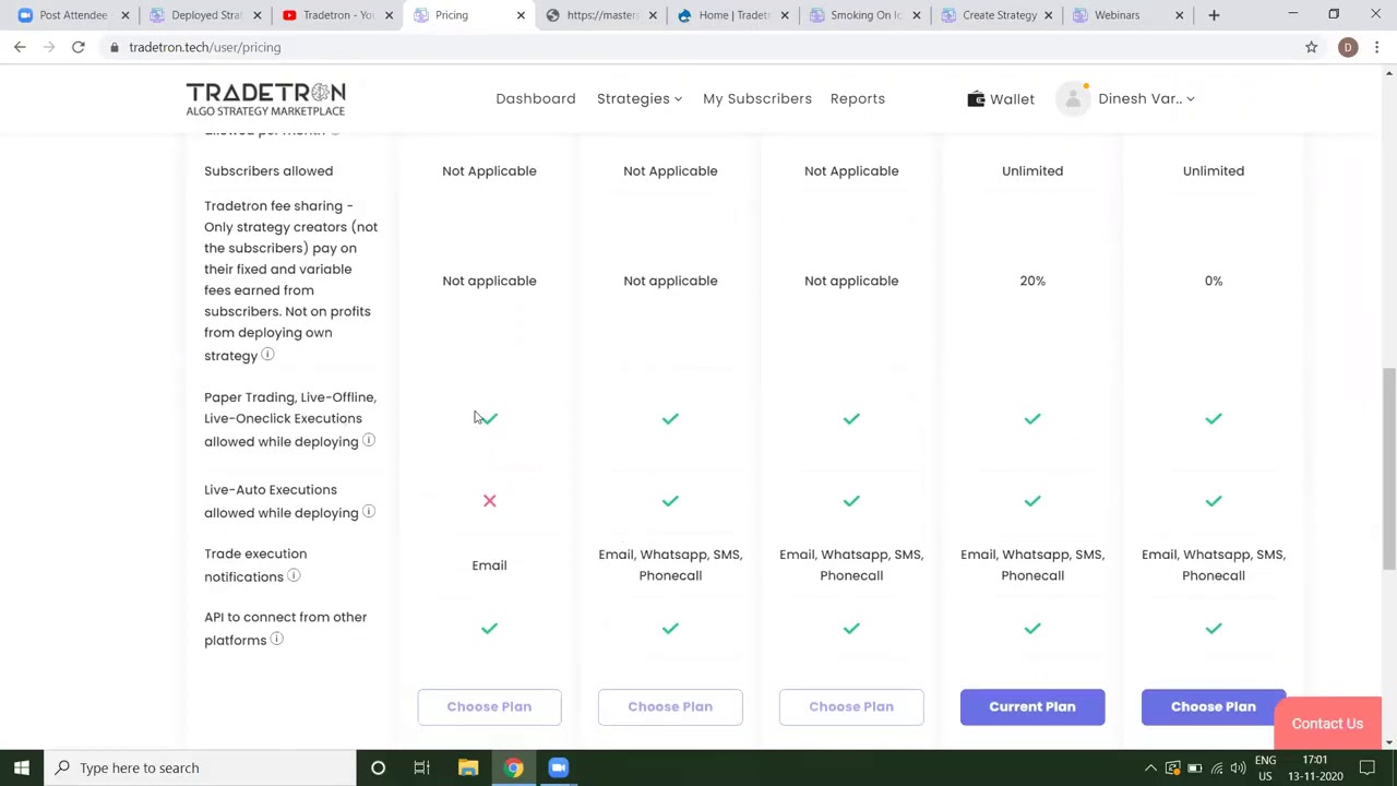 Pricing Plans on Tradetron - Features, Data, Cloud, Continuous Check, Portfolio Management