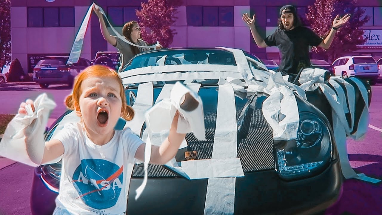 Adley giant TOILET PAPER prank!! baby vs car YouTube