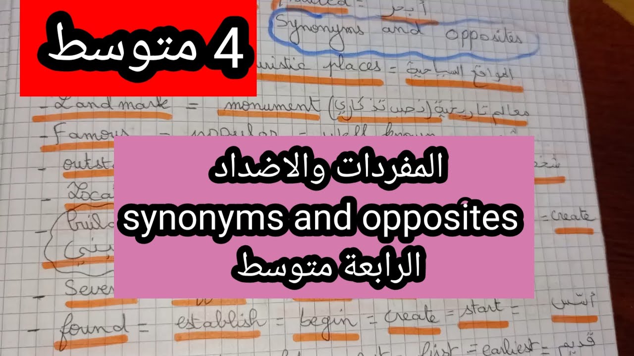 الرابعة متوسط المفردات والاضداد  الوحدة الاولى