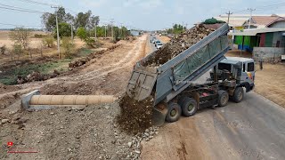 Expert Operator Clutter​ Rocky Soil Making Foundation Near​ Drain​ Sewer Job By Dozer And Dump Truck