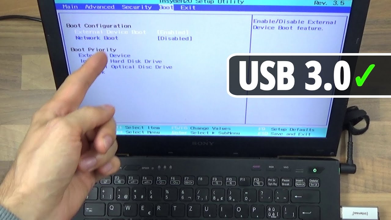 How To Boot From Usb 3 0 Drive On A Vaio Laptop Youtube