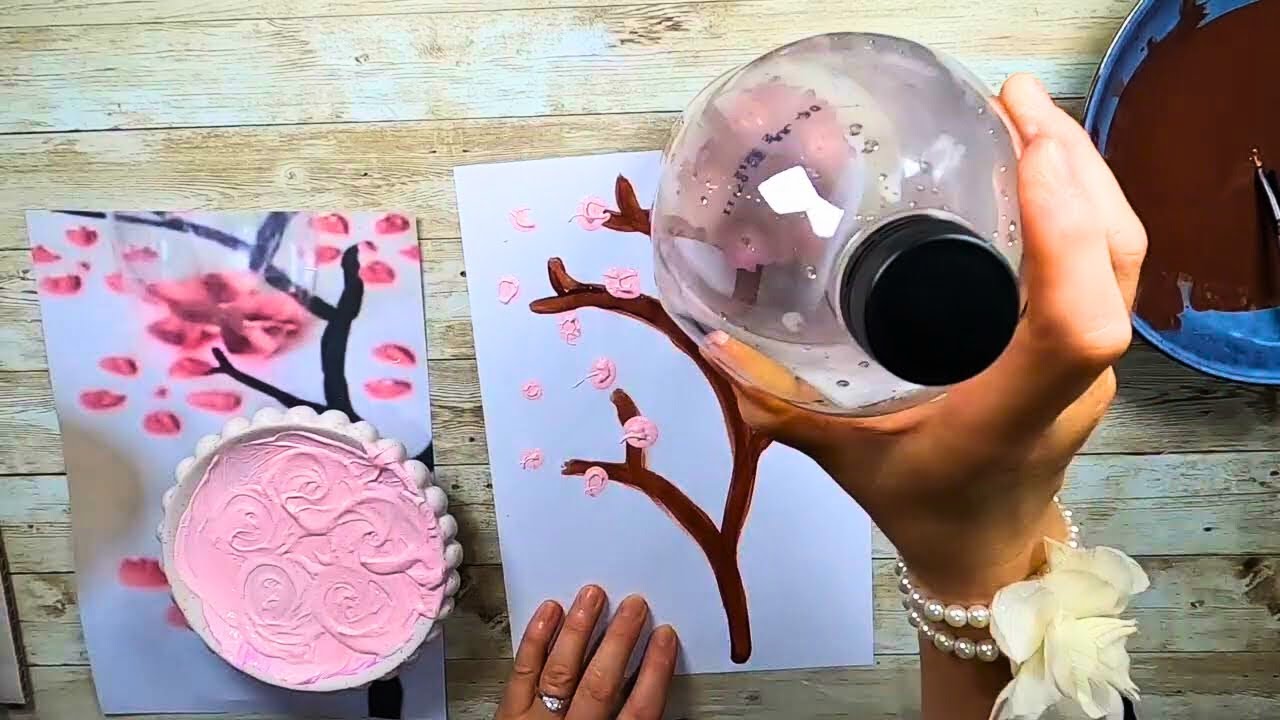 The Plastic Bottle Cherry Blossom Trick 🌸 Easy Painting Technique