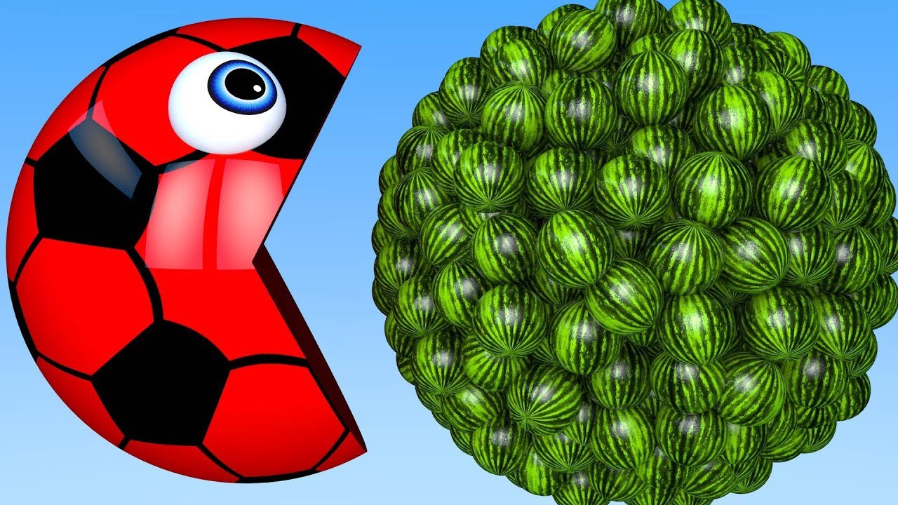 Learn Colors with PACMAN and Farm WaterMelon 3D Soccer Ball for Kid