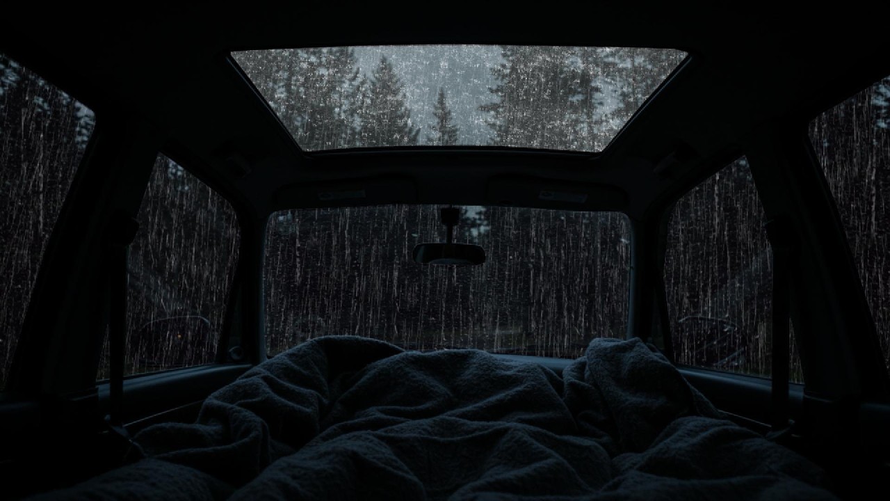 Relaxing Rain & Thunder on Cozy Car ⛈️ Deep Sleep Sounds for Anxiety & Stress Relief, Peaceful Night
