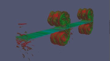 Case 1, Free Surface and Vorticity Isosurfaces