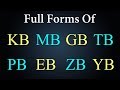 Full forms of kb mb gb tb pb eb zb yb