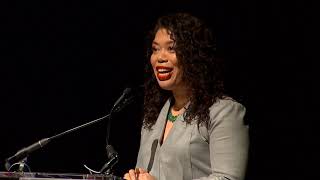 Melissa Navas introduces the live taping of The Axe Files