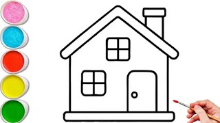 Cute House Drawing Painting Colouring for kids and Toddlers Easy step by step Colourful Drawing...