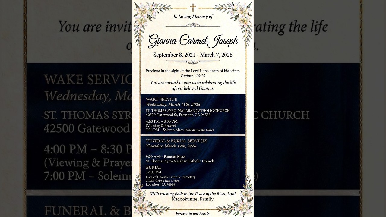 FUNERAL MASS | Gianna Carmel Joseph | Thursday, Mar 12, 2026, 9:00 AM