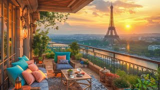 Watching the Relaxing Sunset in Paris ☕ Soothing Coffee Jazz Music with Cozy Balcony Ambience